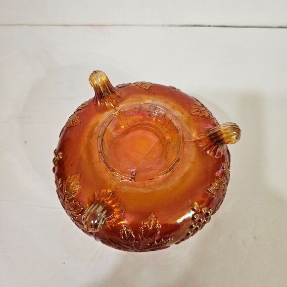 Pink Marigold Carnival Glass Vintage Grape Delight Footed Bowl (Possible Fenton) - Picture 6 of 7